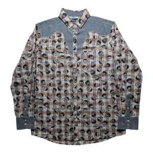 Rock Roll N Soul Mens Skull Pearl Snap Western Shirt L Multicolor Long Sleeve